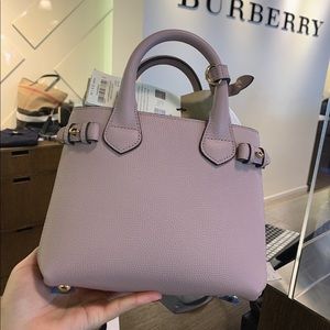Auth BURBERRY House Check Derby Leather Baby Banner Pale Orchid Original $1150